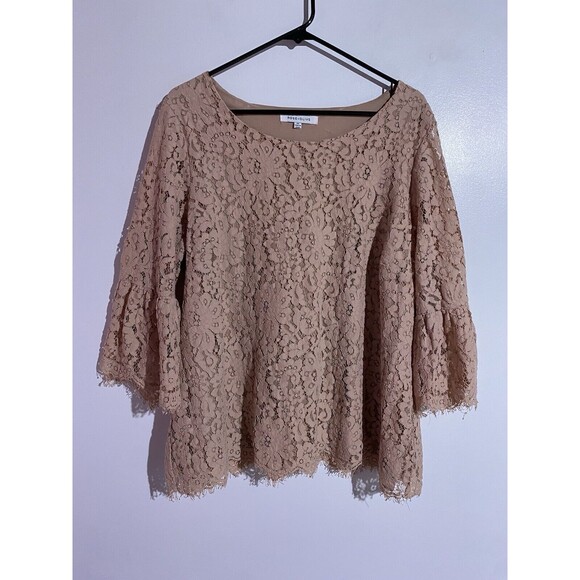 Rose + Olive Top 2X Pink Floral Boho Bell Sleeves Lace Cottagecore Relaxed - Picture 1 of 12